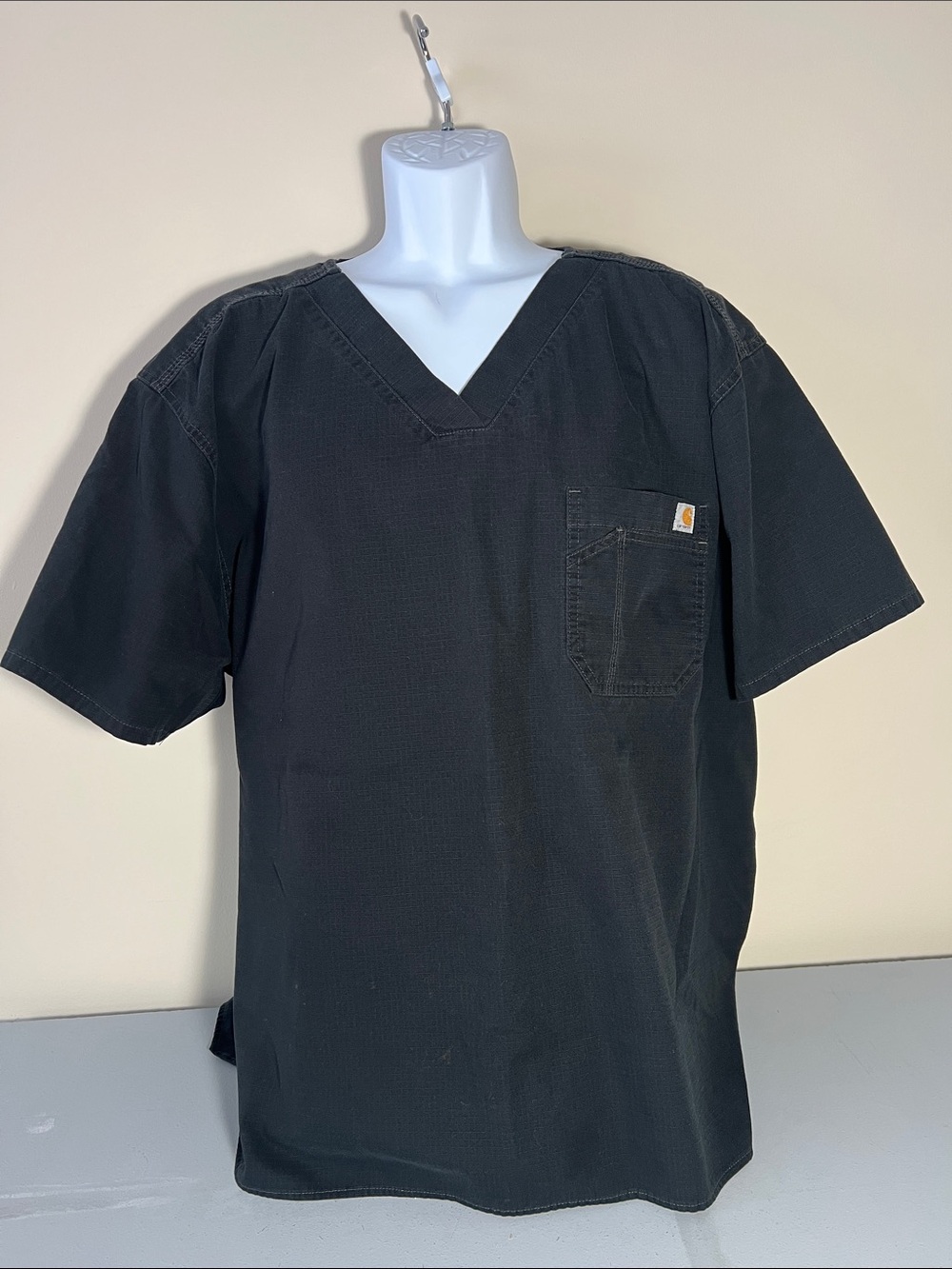 Carhartt Black V-Neck Short Sleeve Scrub Work Shirt with Chest Pocket